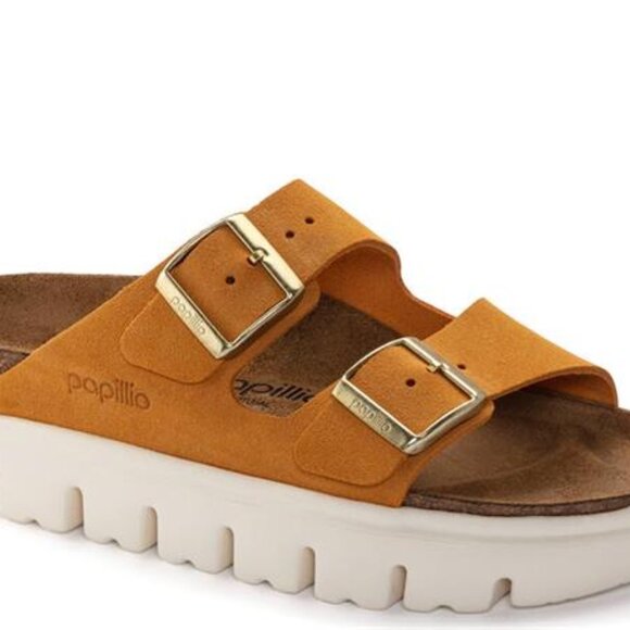 Birkenstock Arizona Chunky Papillio Suede Leather Sandles Apricot 41 US 10-10.5 - Picture 1 of 4